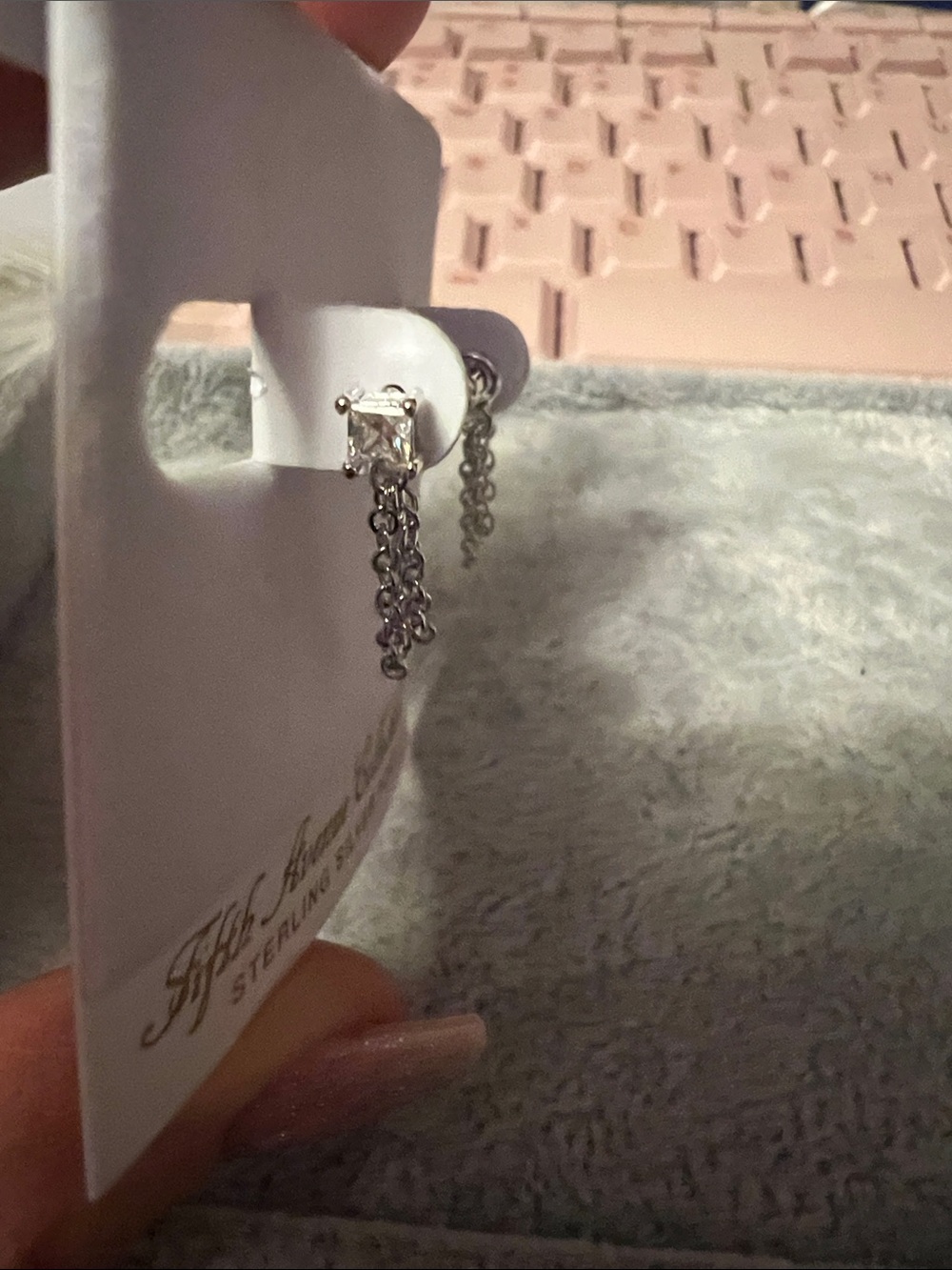 Silver Clear Stone Drop Chain Earrings